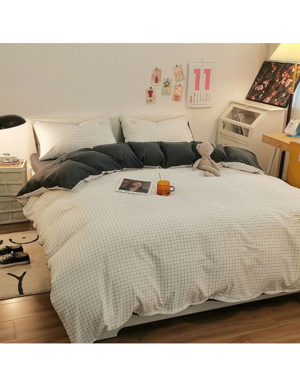 The manufacturer sells directly to Nordic simple spring and autumn wash cotton four piece single double light luxury dormitory bed sheet and quilt cover