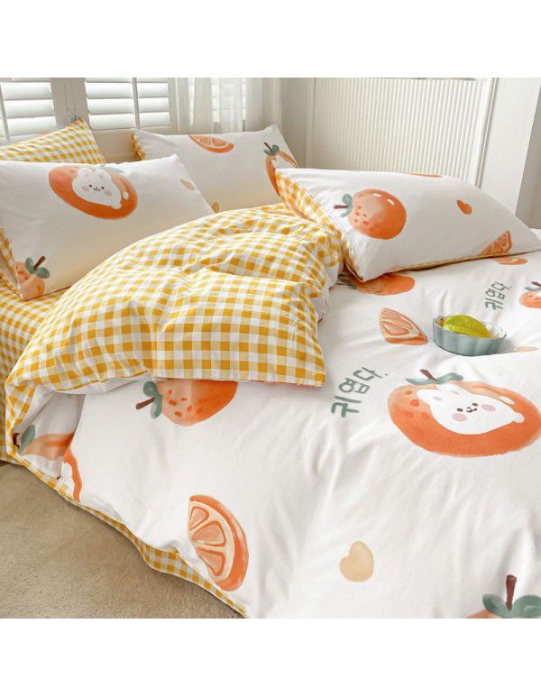 Small fresh cotton 4-piece set, pure cotton 3-piece set, bed sheet, net red dormitory bedding, 4-piece set, wholesale