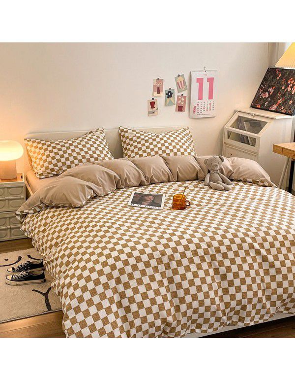 The manufacturer sells directly to Nordic simple spring and autumn wash cotton four piece single double light luxury dormitory bed sheet and quilt cover