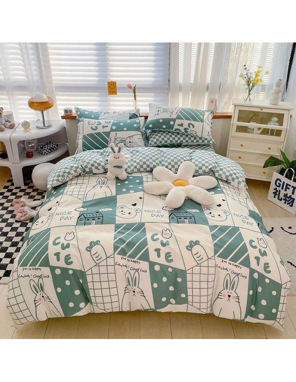 Hot selling ins Pastoral 60 Thread Count Cotton 4-Piece Set Printed Cotton Small Fresh Flat Sheet Quilt Cover Fitted Sheet Set Postage Package