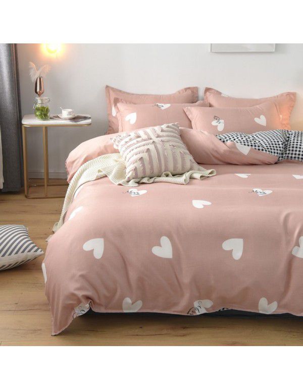 Cotton brushed four piece fitted sheet small fresh thickened sheet quilt cover three piece bedding gift wholesale