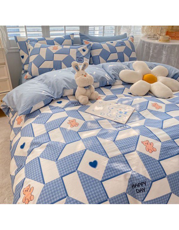  spring new ins cartoon pure cotton bedding four piece cotton children's sheet quilt cover three piece set