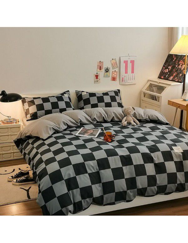 The manufacturer sells directly to Nordic simple spring and autumn wash cotton four piece single double light luxury dormitory bed sheet and quilt cover