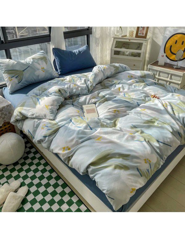 (Small Flowers Series) Nantong Four Piece Bedding Set Wholesale Factory Direct Sales Bedding Sheet, Quilt Cover, Fitted Sheet, Dormitory Three Piece Set
