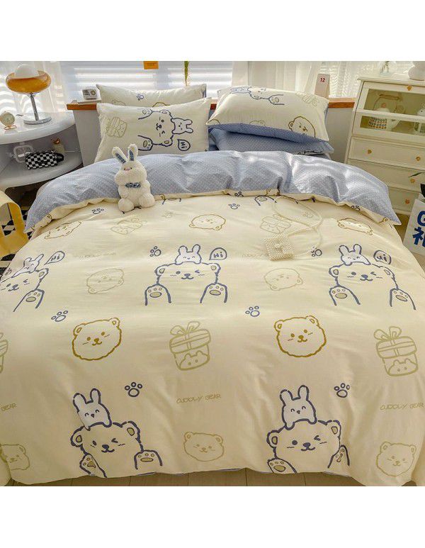 Ins wind small fresh cotton four piece cotton three piece bed sheet