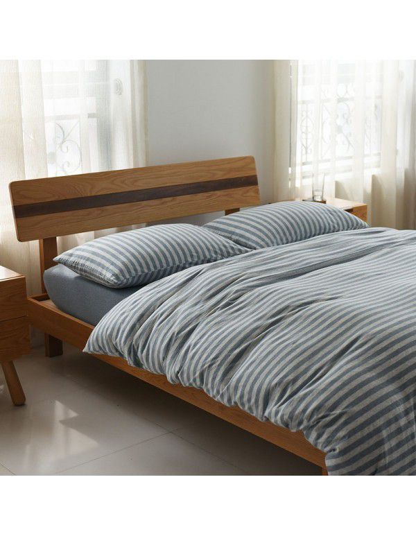 Quilt Cover Indian Cotton Knitted Cotton Quilt Cover Cotton Pillow Case Stripe Set Fitted Sheet Sheet Nantong Home Textile Wholesale