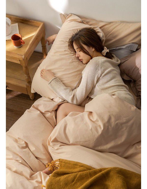 Exported to Japan 100% cotton spring and autumn four piece bedding, quilt cover, bed sheet, 100% cotton, solid color, fitted sheet set