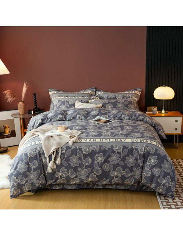 Warm in autumn and winter, pure cotton, thickened, brushed, four piece cotton bed sheet, single quilt cover, bedding, household wholesale