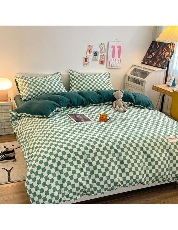 The manufacturer sells directly to Nordic simple spring and autumn wash cotton four piece single double light luxury dormitory bed sheet and quilt cover