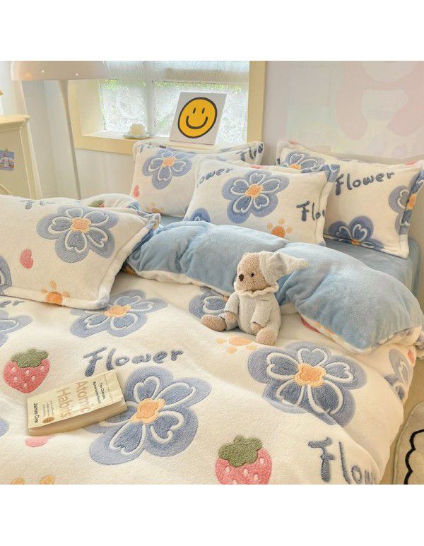 Milk velvet winter warm Farai velvet 4-piece set thickened coral velvet female bedding double-sided velvet quilt cover sheet