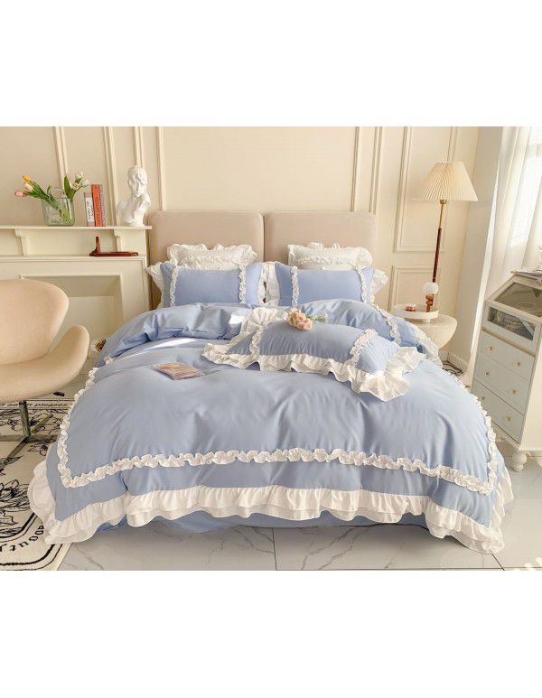 Korean Princess Wind Lolita 4-piece Spring and Autumn Dormitory Bedding Sheet and Quilt Cover Roman Cotton All Season Bedding Wholesale