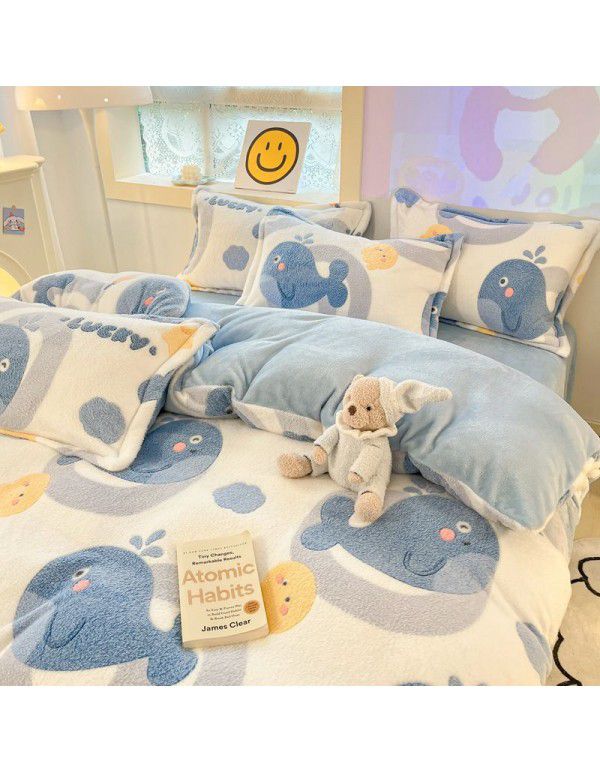 Milk velvet winter warm Farai velvet 4-piece set thickened coral velvet female bedding double-sided velvet quilt cover sheet