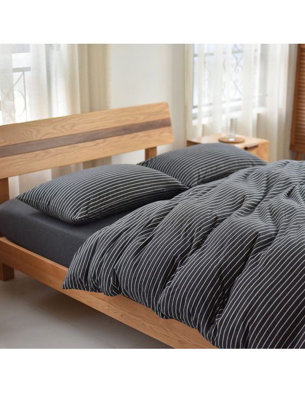 Quilt Cover Indian Cotton Knitted Cotton Quilt Cover Cotton Pillow Case Stripe Set Fitted Sheet Sheet Nantong Home Textile Wholesale