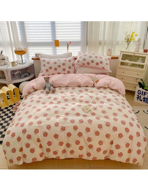 Hot selling ins Pastoral 60 Thread Count Cotton 4-Piece Set Printed Cotton Small Fresh Flat Sheet Quilt Cover Fitted Sheet Set Postage Package