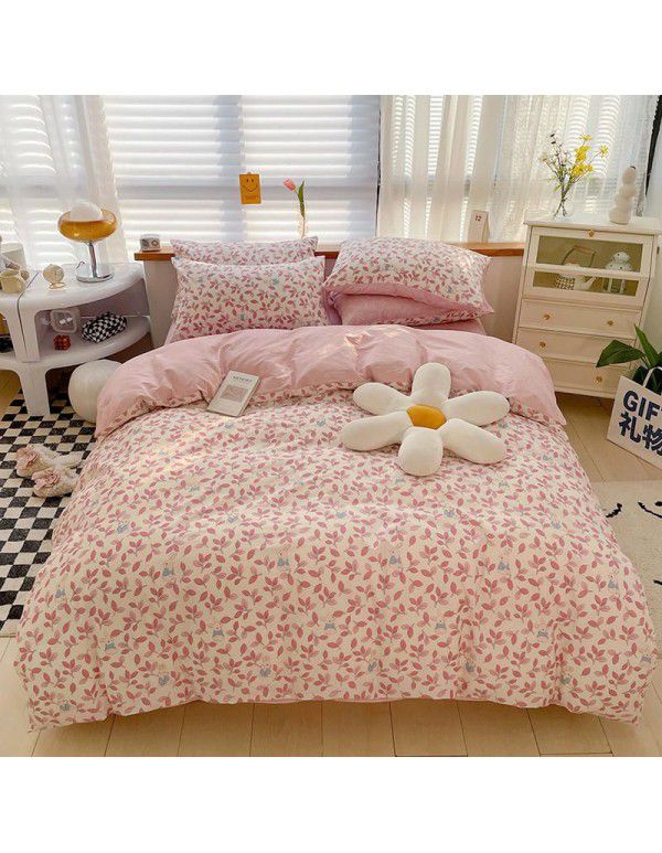 Hot selling ins Pastoral 60 Thread Count Cotton 4-Piece Set Printed Cotton Small Fresh Flat Sheet Quilt Cover Fitted Sheet Set Postage Package