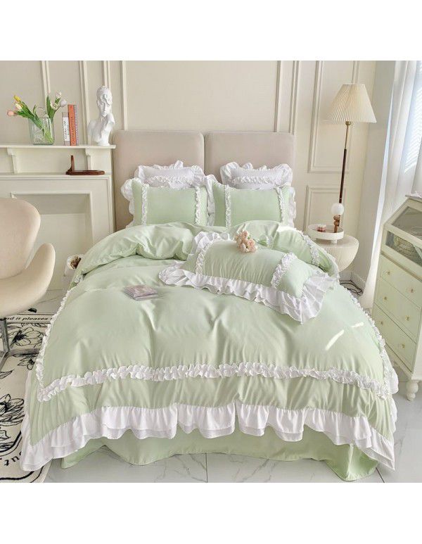 Korean Princess Wind Lolita 4-piece Spring and Autumn Dormitory Bedding Sheet and Quilt Cover Roman Cotton All Season Bedding Wholesale