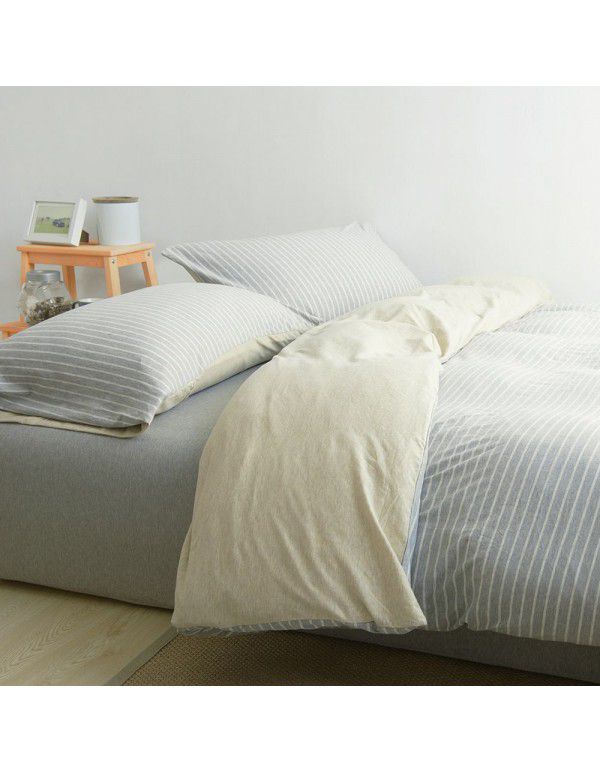 Quilt Cover Indian Cotton Knitted Cotton Quilt Cover Cotton Pillow Case Stripe Set Fitted Sheet Sheet Nantong Home Textile Wholesale