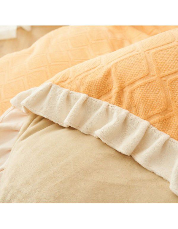 Nantong autumn and winter princess style thickened warm bed sheet quilt cover fitted sheet milk velvet three four piece bedding wholesale