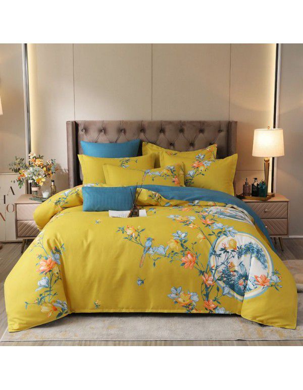 Wholesale thickened cotton matted four piece set spring and autumn cotton bed sheets and quilts, one piece of bedding