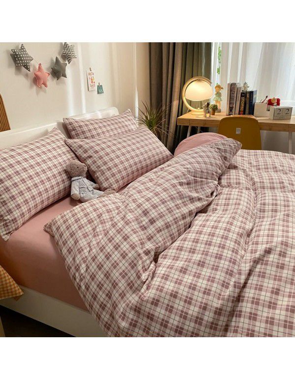 Autumn and Winter 60 Thread Count Countryside Small Fresh Cotton Long staple Cotton Print 4-Piece Flat Sheet Quilt Cover Pillow Case Washing Kit