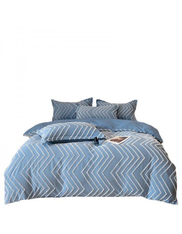 Nordic style four piece set Washed cut out bed sheet quilt cover Fitted sheet All season special price bedding wholesale