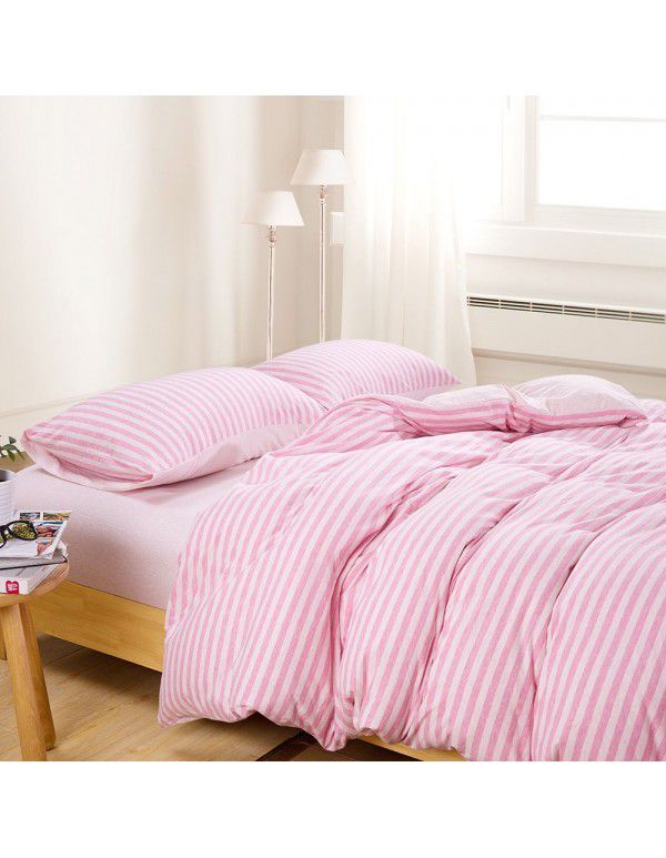 Quilt Cover Indian Cotton Knitted Cotton Quilt Cover Cotton Pillow Case Stripe Set Fitted Sheet Sheet Nantong Home Textile Wholesale