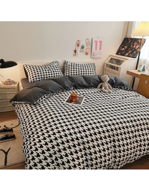 The manufacturer sells directly to Nordic simple spring and autumn wash cotton four piece single double light luxury dormitory bed sheet and quilt cover