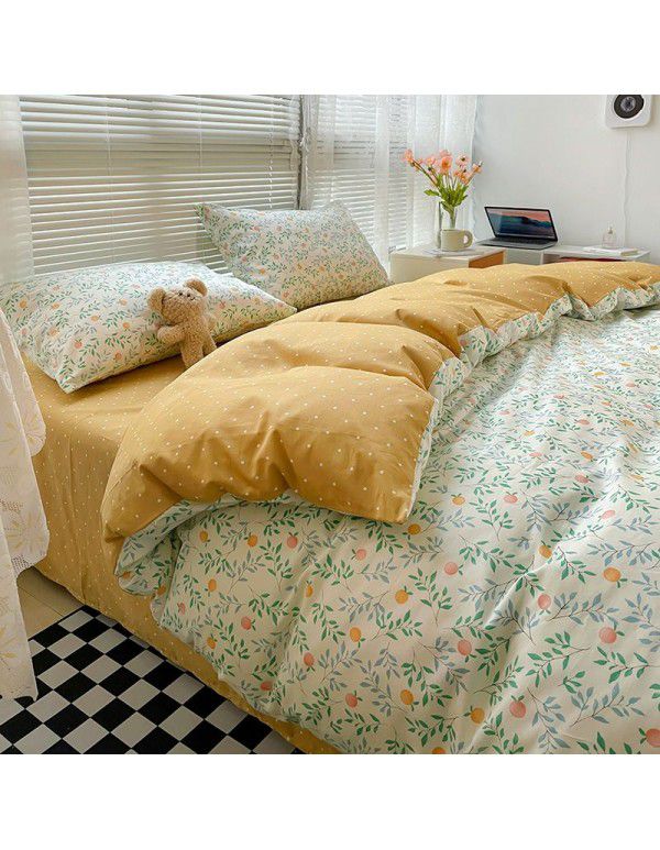 Wholesale of all cotton small fresh four piece sets of single and double student dormitories, all cotton printed sheets, quilt covers, gifts, three piece sets