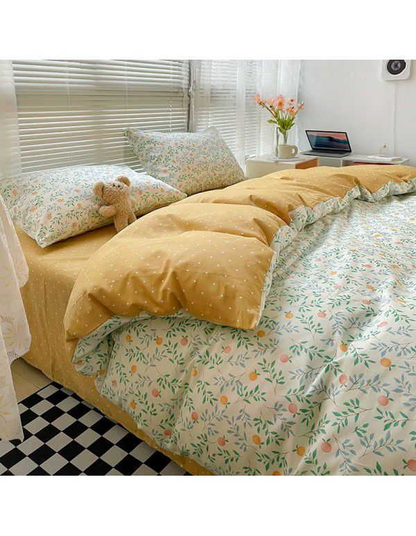 Wholesale of all cotton small fresh four piece sets of single and double student dormitories, all cotton printed sheets, quilt covers, gifts, three piece sets