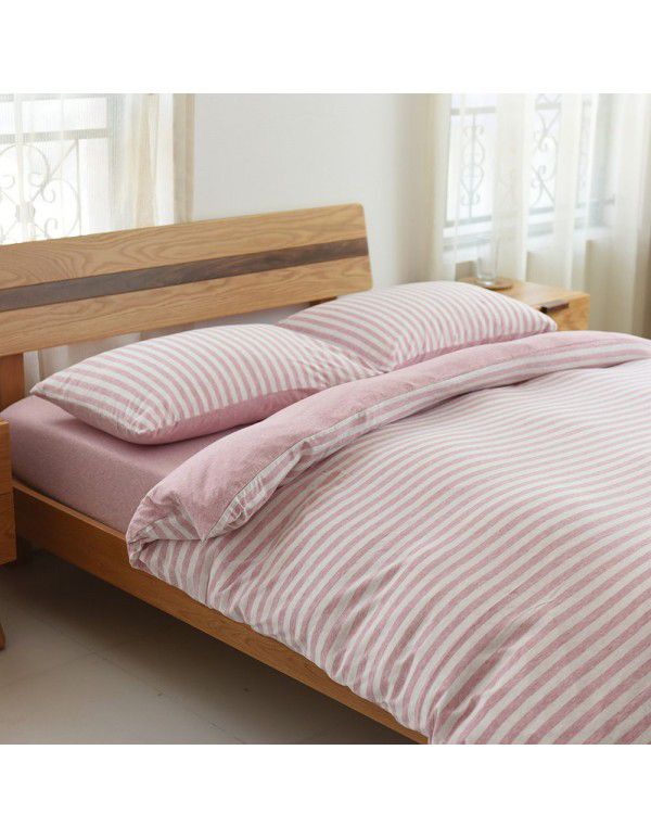 Quilt Cover Indian Cotton Knitted Cotton Quilt Cover Cotton Pillow Case Stripe Set Fitted Sheet Sheet Nantong Home Textile Wholesale
