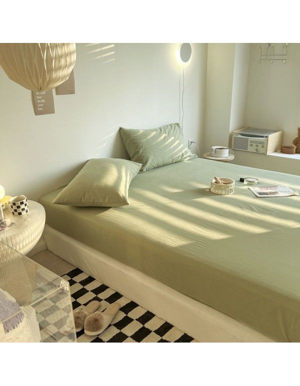 Bedspread fitted sheet cream cotton washing single piece non slip bed monochrome protective cover mattress dust cover sheet sheet direct sale by manufacturer