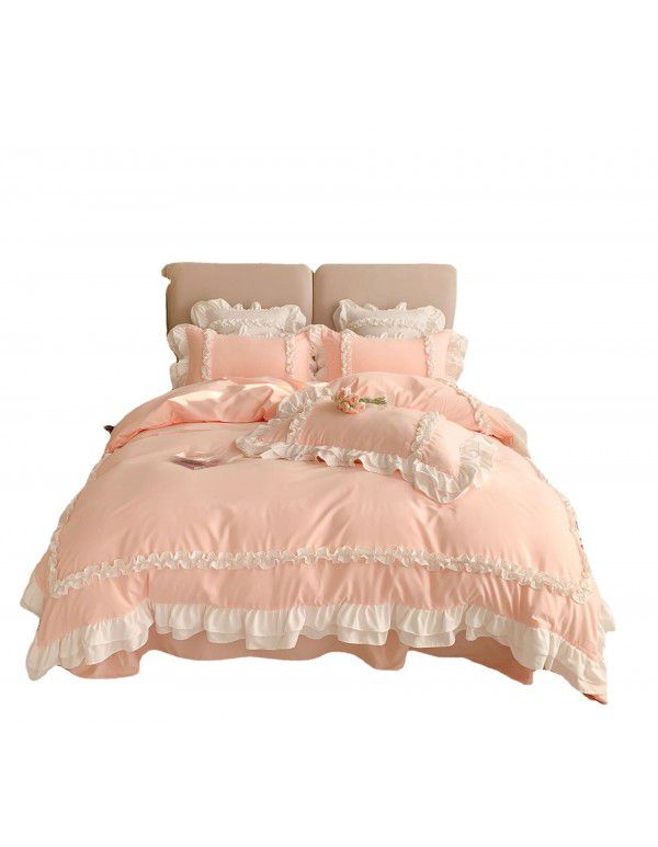 Korean Princess Wind Lolita 4-piece Spring and Autumn Dormitory Bedding Sheet and Quilt Cover Roman Cotton All Season Bedding Wholesale