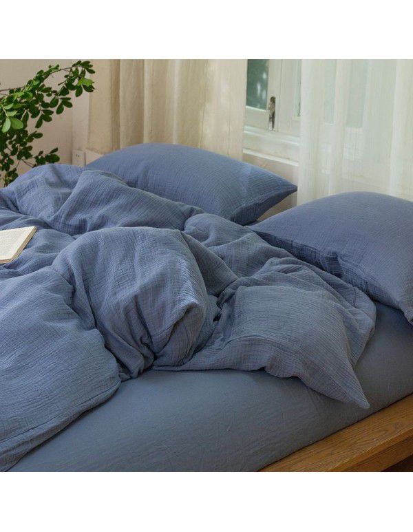 Export three ply gauze four piece set of pure cotton cotton nude bed sheet quilt cover spring and autumn simple bedding