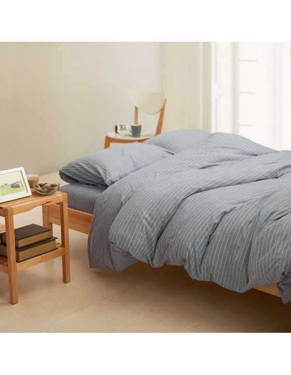 Quilt Cover Indian Cotton Knitted Cotton Quilt Cover Cotton Pillow Case Stripe Set Fitted Sheet Sheet Nantong Home Textile Wholesale