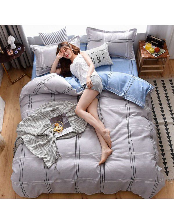Wholesale thickened cotton matted four piece set spring and autumn cotton bed sheets and quilts, one piece of bedding
