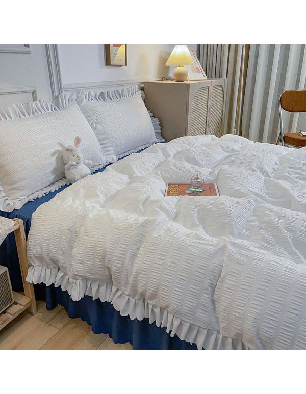 Bedding sheet quilt cover 4-piece water washed cotton bed princess wind lotus leaf edge bedspread pleated quilt bed skirt bedding