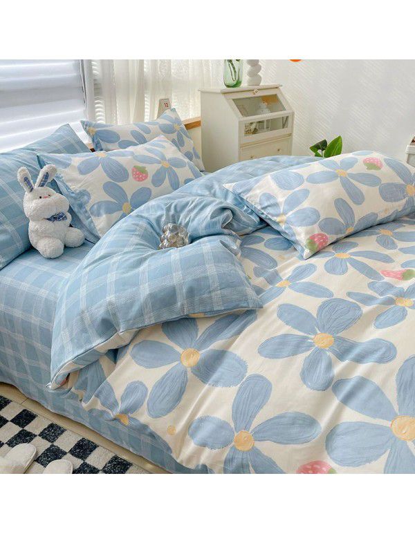 Ins wind small fresh cotton four piece cotton three piece bed sheet