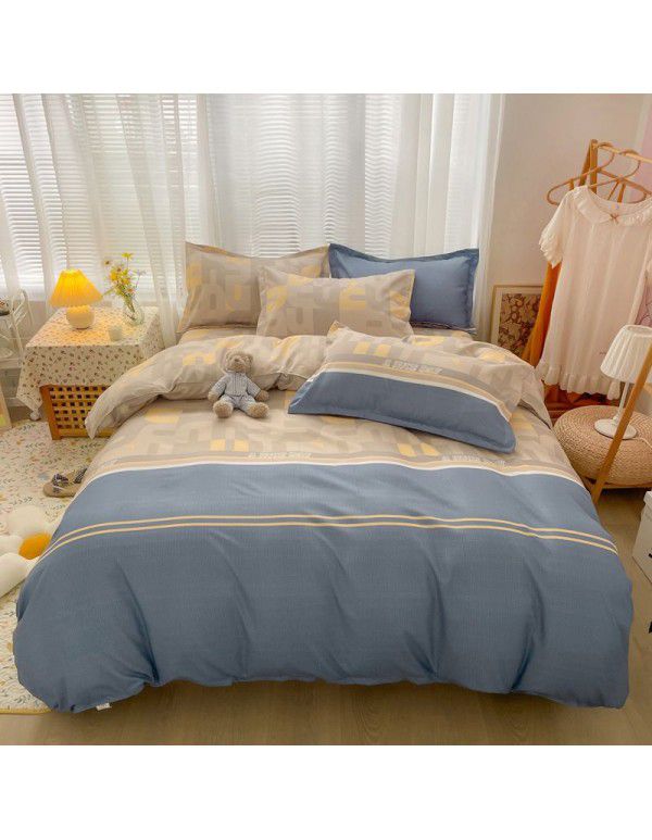 Wholesale thickened cotton matted four piece set spring and autumn cotton bed sheets and quilts, one piece of bedding