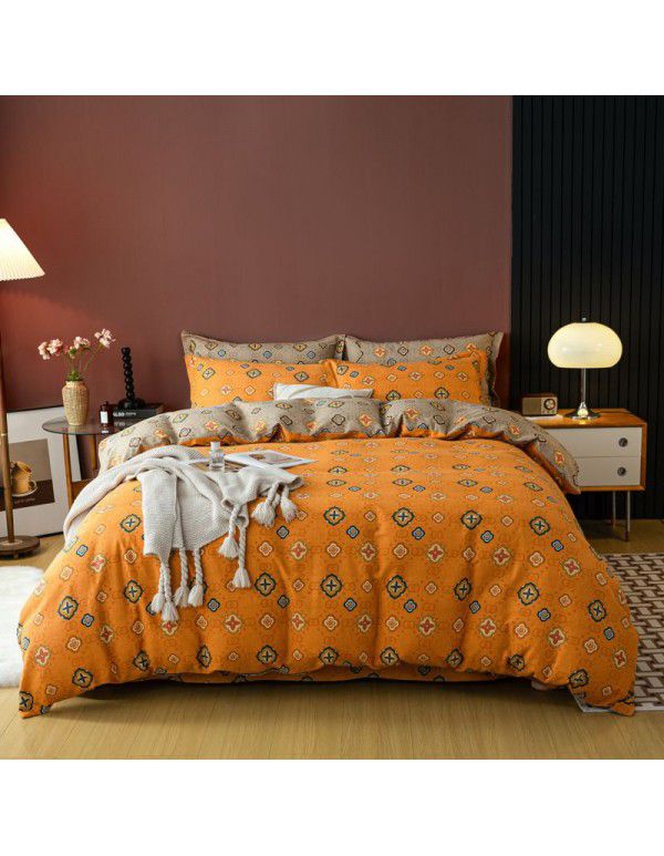 Warm in autumn and winter, pure cotton, thickened, brushed, four piece cotton bed sheet, single quilt cover, bedding, household wholesale