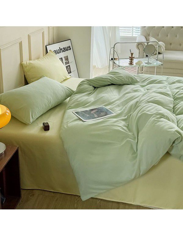 Ins style simple four piece set solid color washed cotton student dormitory three piece bed sheet quilt cover bedding wholesale