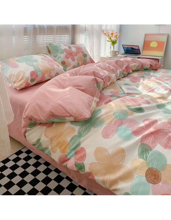 Wholesale of all cotton small fresh four piece sets of single and double student dormitories, all cotton printed sheets, quilt covers, gifts, three piece sets