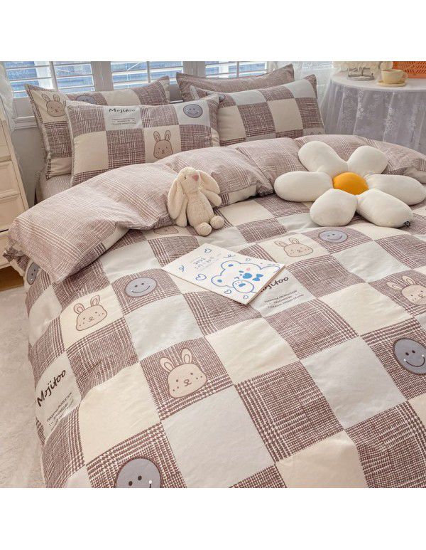  spring new ins cartoon pure cotton bedding four piece cotton children's sheet quilt cover three piece set