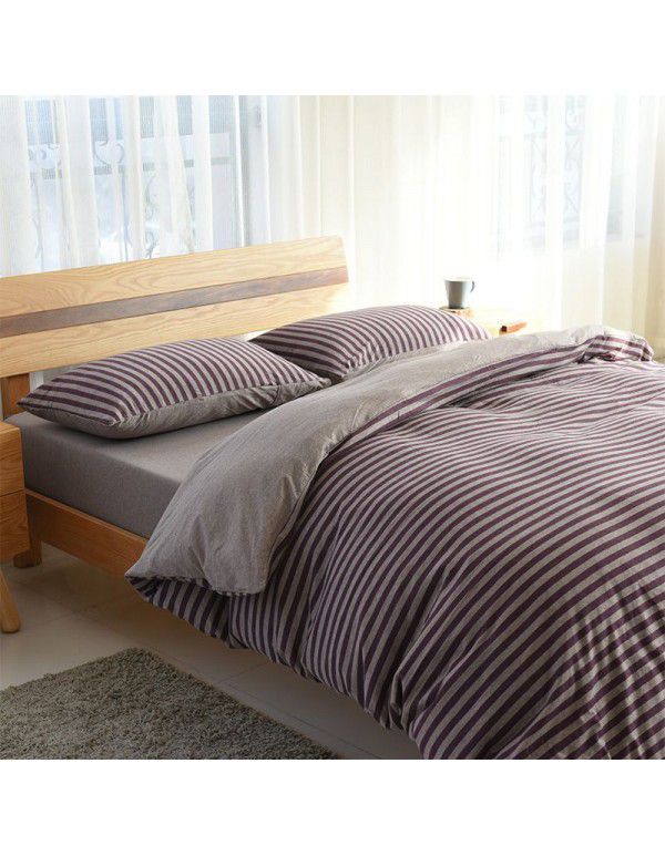 Quilt Cover Indian Cotton Knitted Cotton Quilt Cover Cotton Pillow Case Stripe Set Fitted Sheet Sheet Nantong Home Textile Wholesale