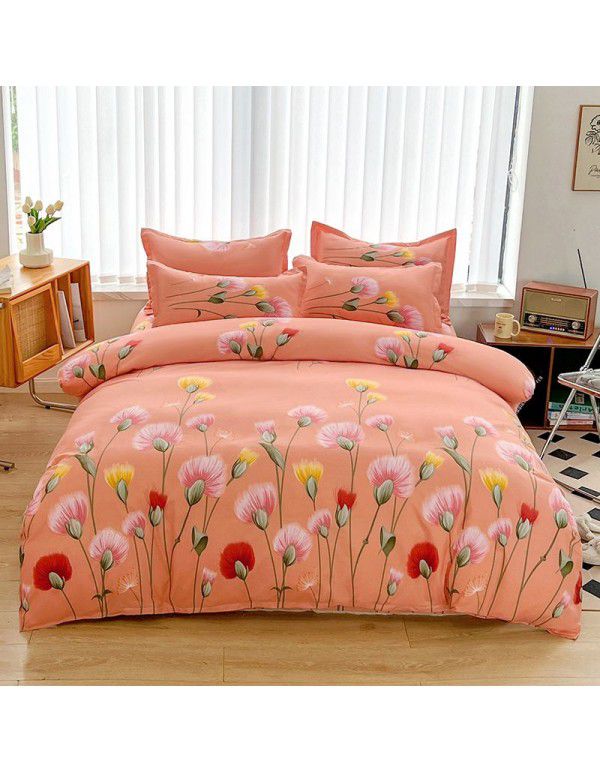 Wholesale thickened cotton matted four piece set spring and autumn cotton bed sheets and quilts, one piece of bedding