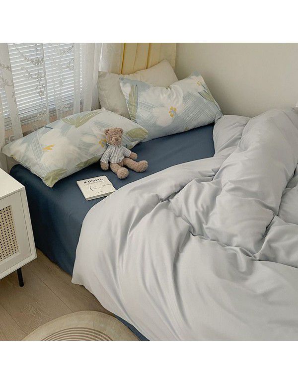(Small Flowers Series) Nantong Four Piece Bedding Set Wholesale Factory Direct Sales Bedding Sheet, Quilt Cover, Fitted Sheet, Dormitory Three Piece Set