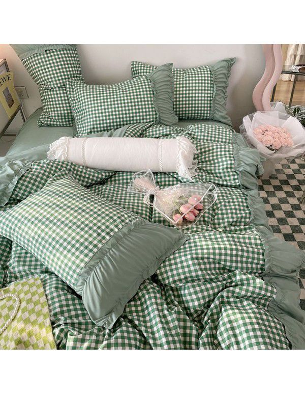 Korean/ins Tulip Bed Skirt 4pc Set Autumn and Winter French Lace Little Flowers Bedding Sheet Cover 3pc Set Wholesale