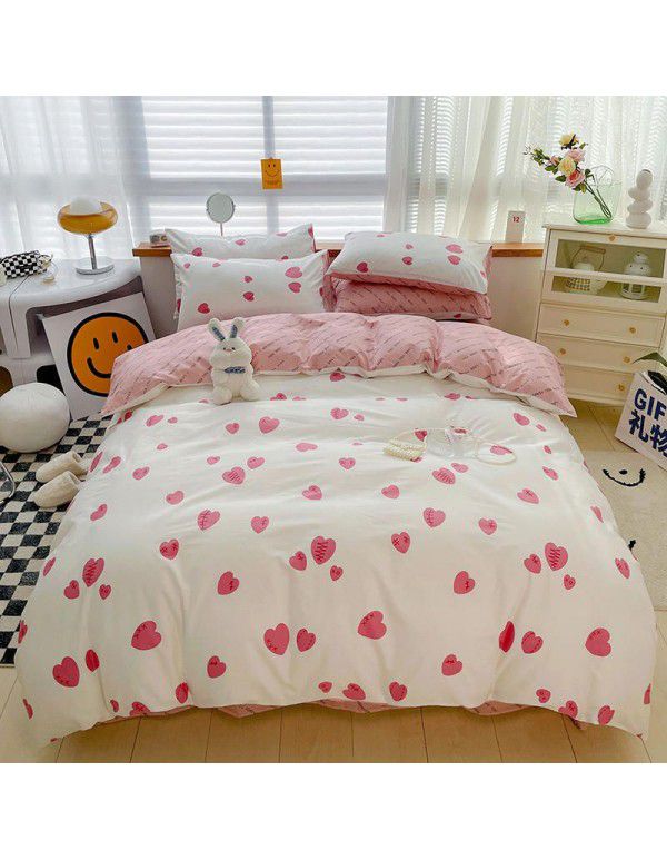 Hot selling ins Pastoral 60 Thread Count Cotton 4-Piece Set Printed Cotton Small Fresh Flat Sheet Quilt Cover Fitted Sheet Set Postage Package