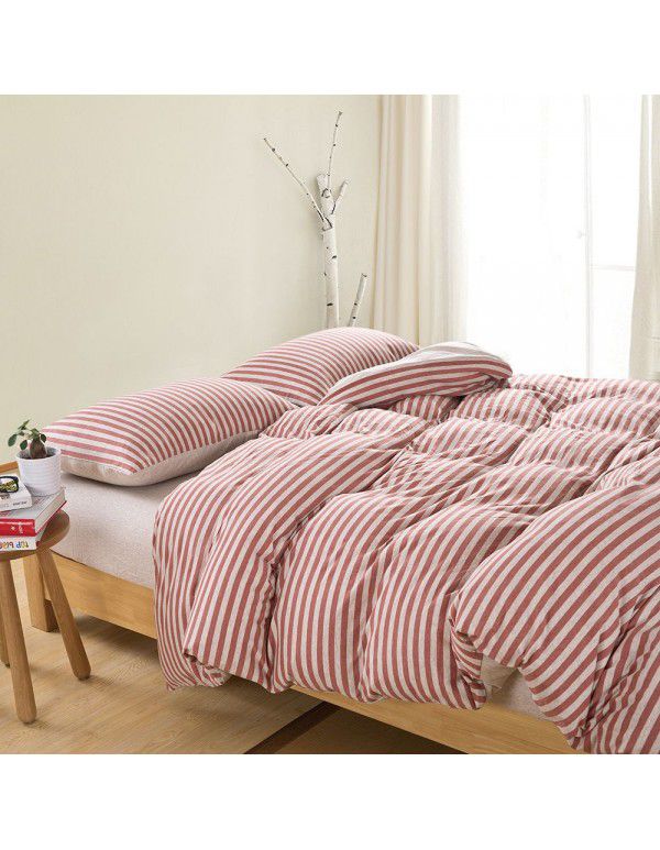 Quilt Cover Indian Cotton Knitted Cotton Quilt Cover Cotton Pillow Case Stripe Set Fitted Sheet Sheet Nantong Home Textile Wholesale