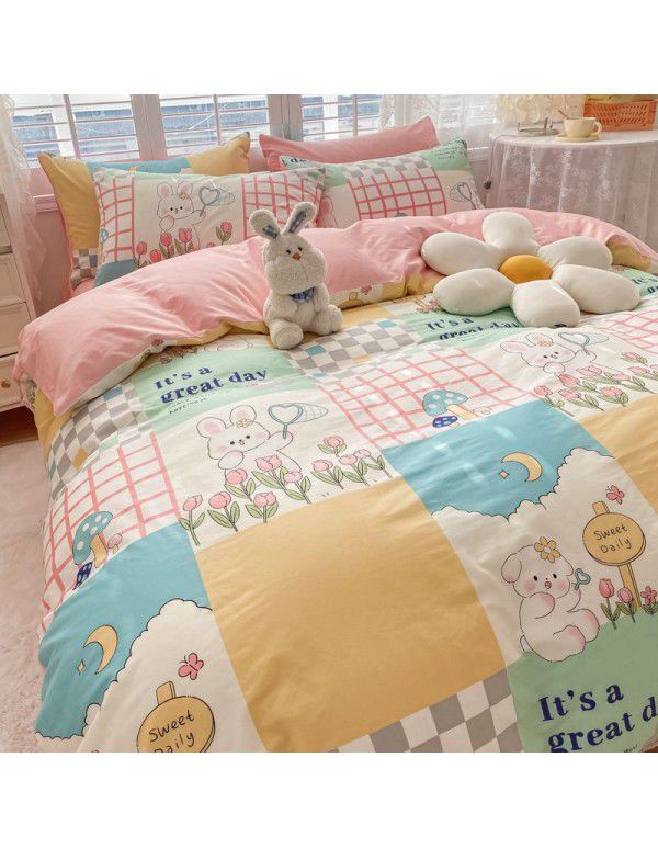  spring new ins cartoon pure cotton bedding four piece cotton children's sheet quilt cover three piece set