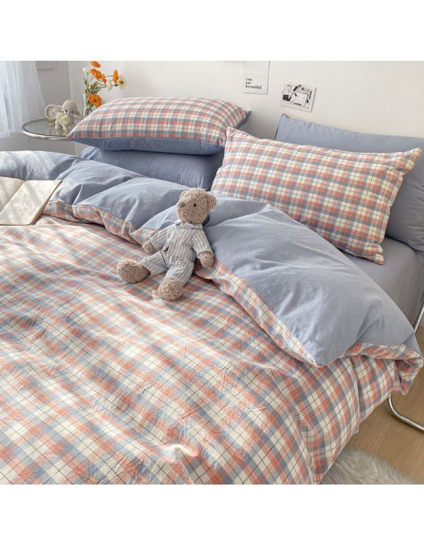 Ins pure cotton washable cotton quilt cover one piece 100% cotton 150x200 checked bed sheet quilt cover 200x230 men's quilt sheet